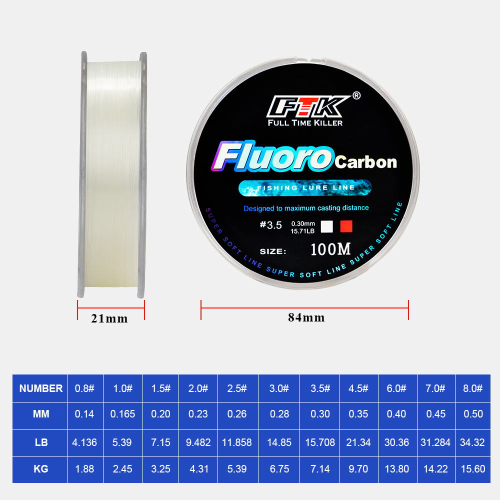 FTK 100m 4.13-34.32LB Fluoroca - Fluorocarbon Line 리뷰 및 가격